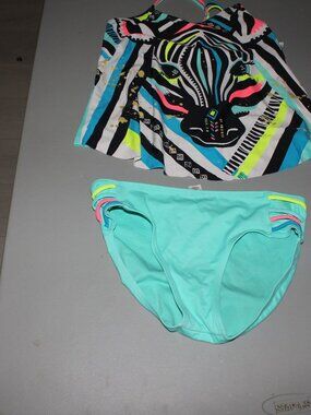 Multi Color Zebra 2 Pcs Justice Tankini Swimsuit Size 10 Plus